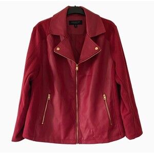 Marc New York Andrew Marc Women's Jacket Faux Leather Lined Moto Red‎ Size 2X
